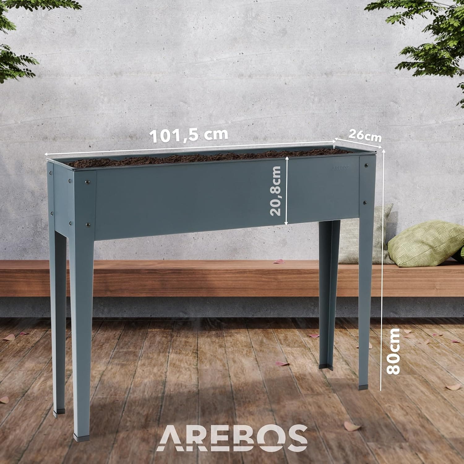 Arebos Hochbeet 101,5 x 26 x 80 cm | Frühbeet Kräuterbeet Pflanzenbeet Blumenkasten Garten Terassen Gemüsebeet Gartenbeet Blumenkübel für Balkon | ideal für den Anbau von Gemüse Obst Kräutern