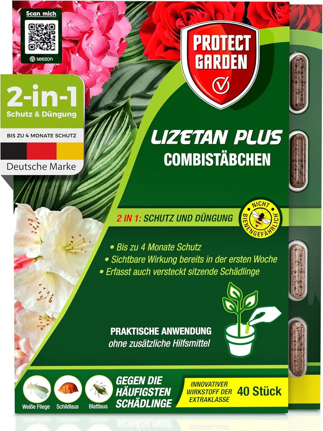 PROTECT GARDEN Lizetan Plus Combistäbchen, Langzeit-Schädlingsfrei und Premium-Dünger in Einem, 20 Stück