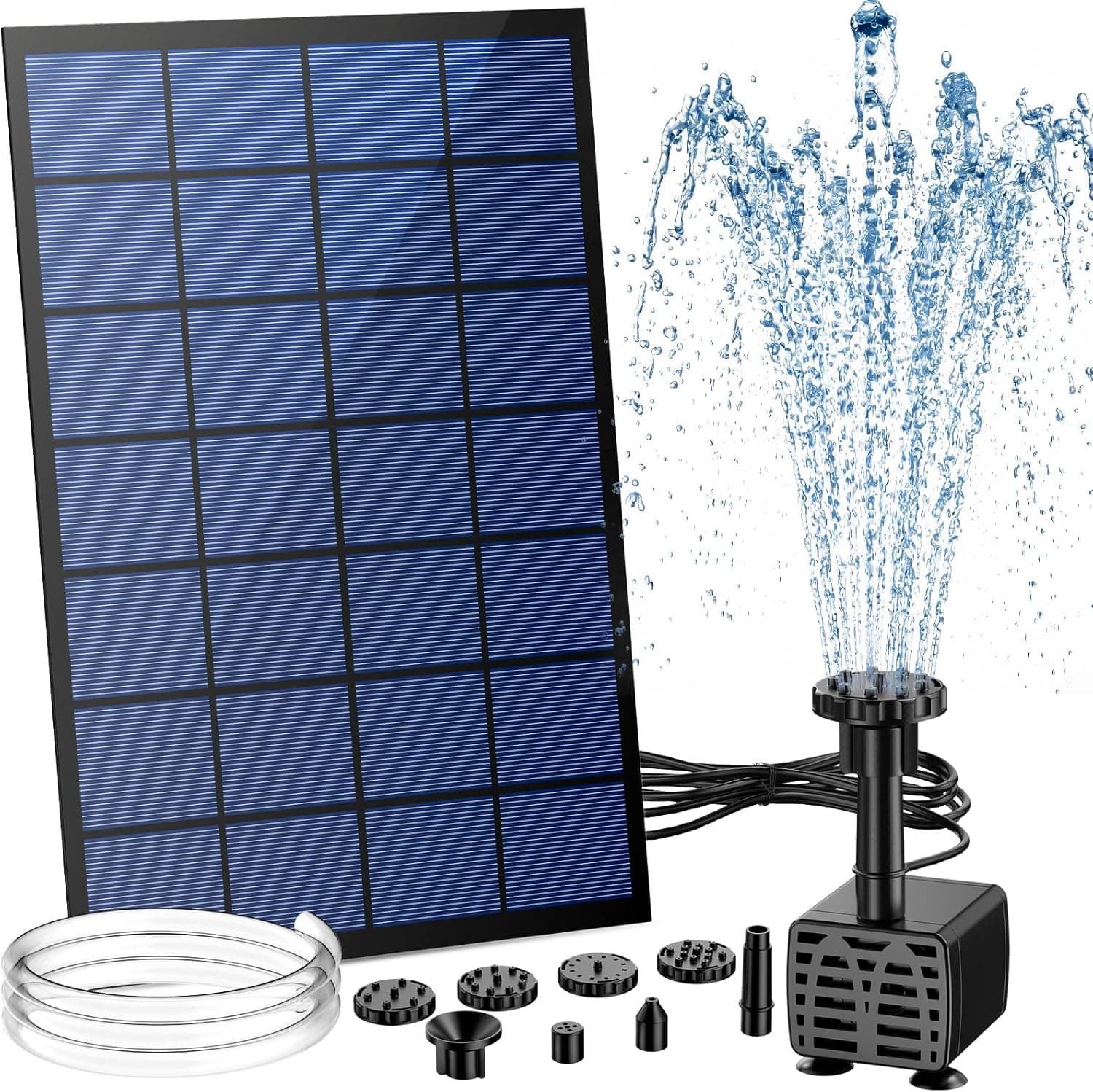 AISITIN Solar Springbrunnen für Außen, 2,5W DIY Solar Teichpumpe mit 1,2M Wasserleitung Solarbrunnen mit 6 Fontänenstile Solar schwimmender Fontäne Pumpe für Gartenteich, Vogel-Bad, Fisch-Behälter