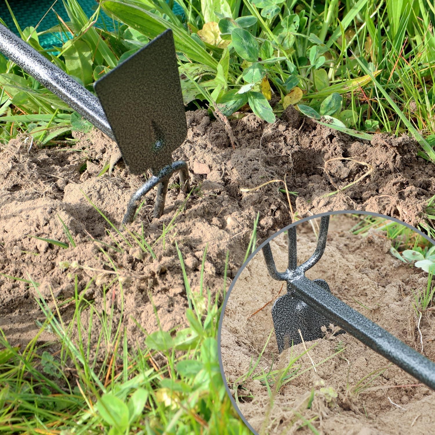 com-four® 5-teiliges Garten-Werkzeug-Set - Gartenset mit Doppelhacke, Kleingrubber, Fugenkratzer, Handrechen, Blumenkelle - Gartenwerkzeug für Pflanzen und Gartenarbeit