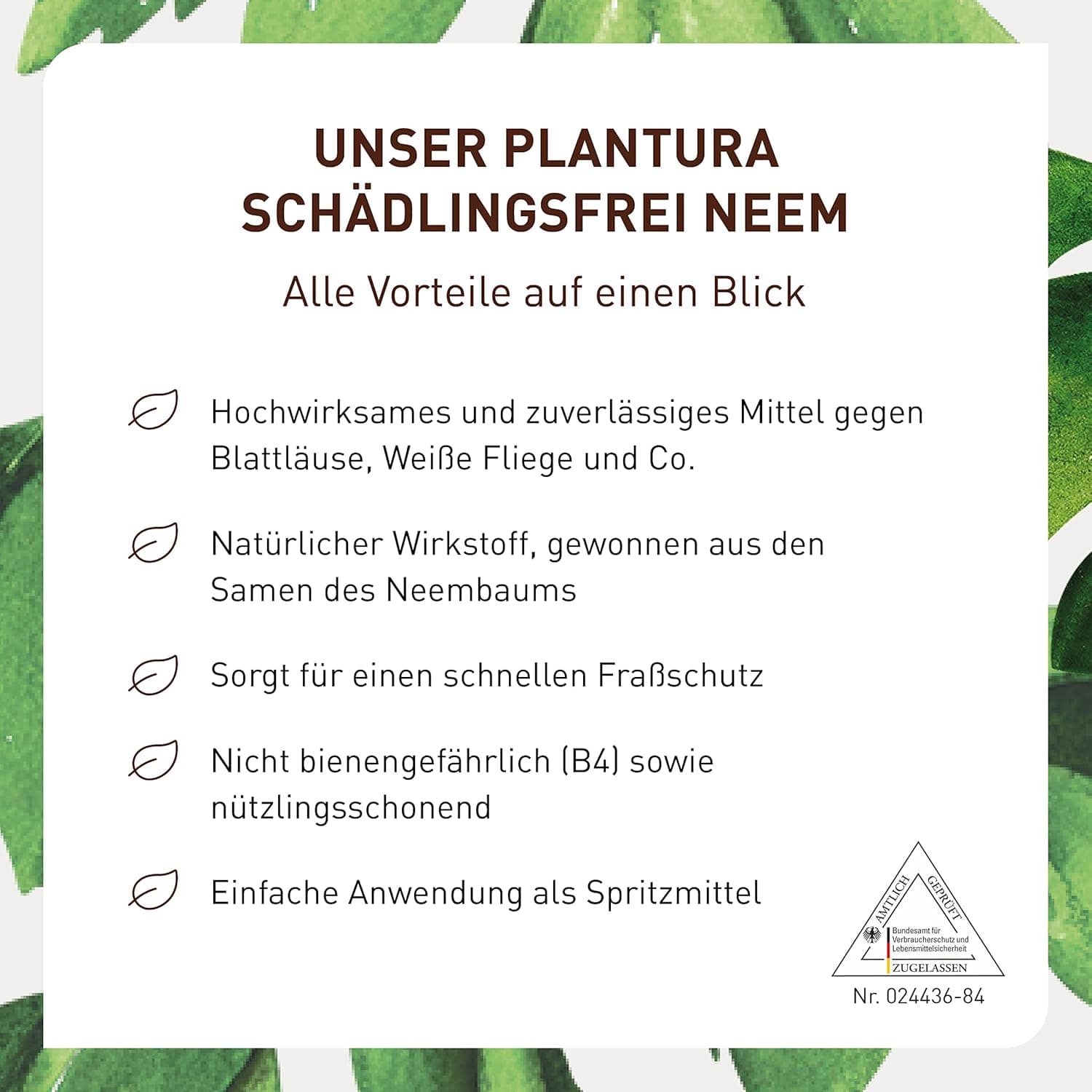 Plantura Bio-Schädlingsfrei Neem, effektive Schädlingsbekämpfung mit Neem, gegen Blattläuse, Thripse &amp; Co. an Gemüse, Kräutern &amp; Zierpflanzen, 75 ml Konzentrat für bis zu 25 L (300 m²)