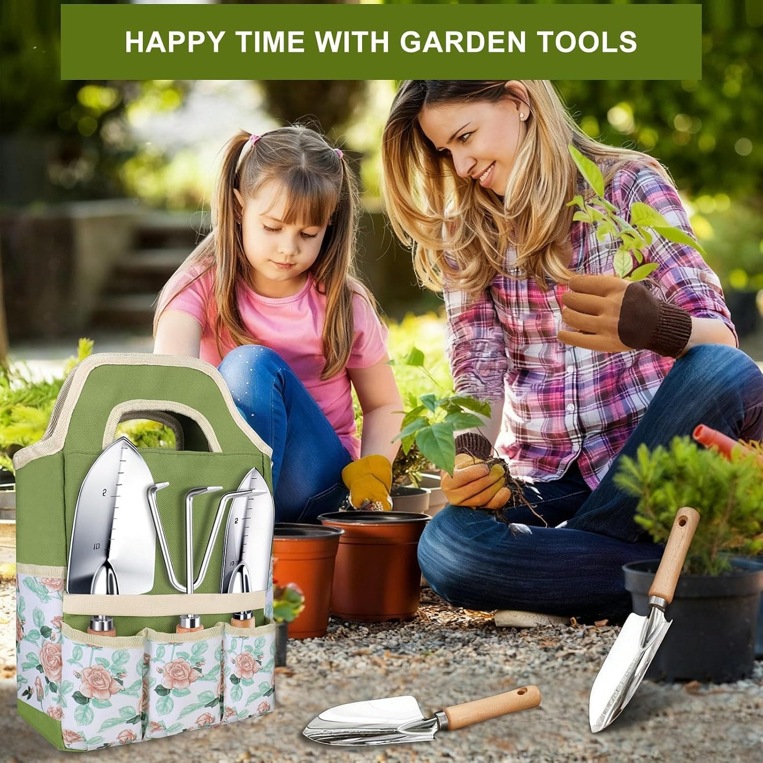 Kynup Gartenwerkzeug Set, 7-teiliges Gartenset aus Edelstahl mit Gartengeräte Tragetasche, Robustes Rostfrei Garten Werkzeug Set, Ideale Garten Geschenk für Frauen, Männer Und Gartenliebhaber