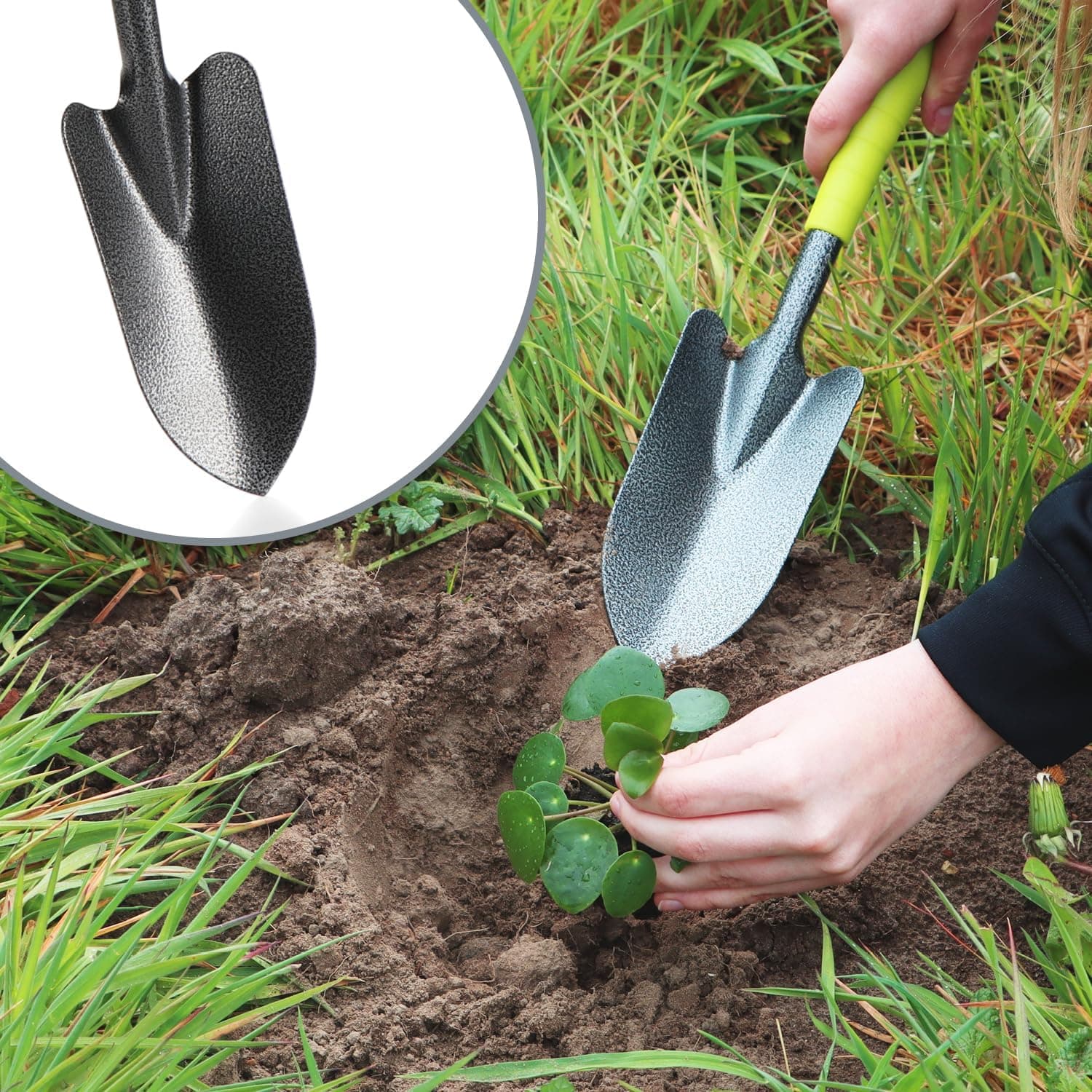 com-four® 5-teiliges Garten-Werkzeug-Set - Gartenset mit Doppelhacke, Kleingrubber, Fugenkratzer, Handrechen, Blumenkelle - Gartenwerkzeug für Pflanzen und Gartenarbeit
