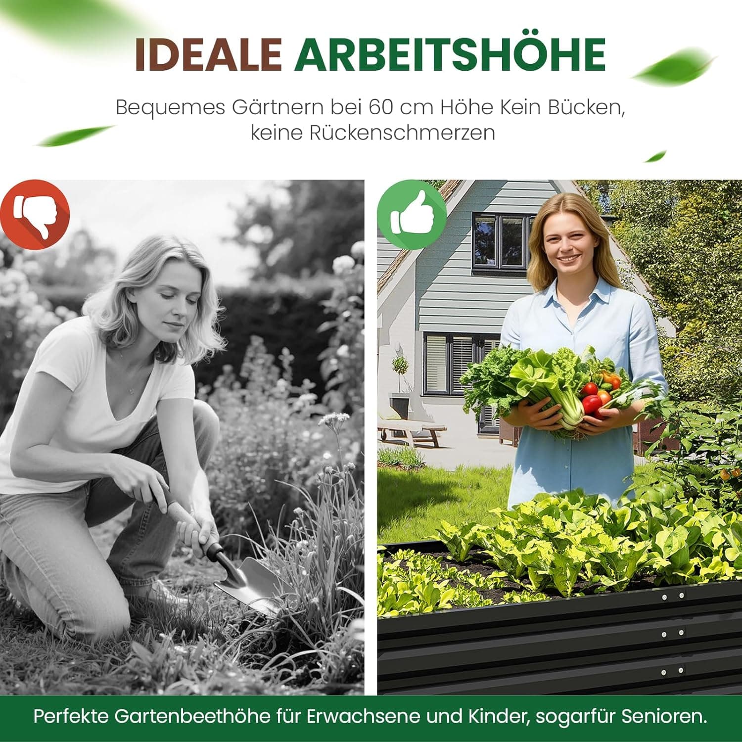 UDPATIO Hochbeet aus Metall,180x60x90 cm, Zink-Aluminium Freistehendes Hochbeete für Garten und Balkon, 970 L Pflanzkasten für Garten, zum Anbau von Gemüse, Blumen und Obst, Grauschwarz