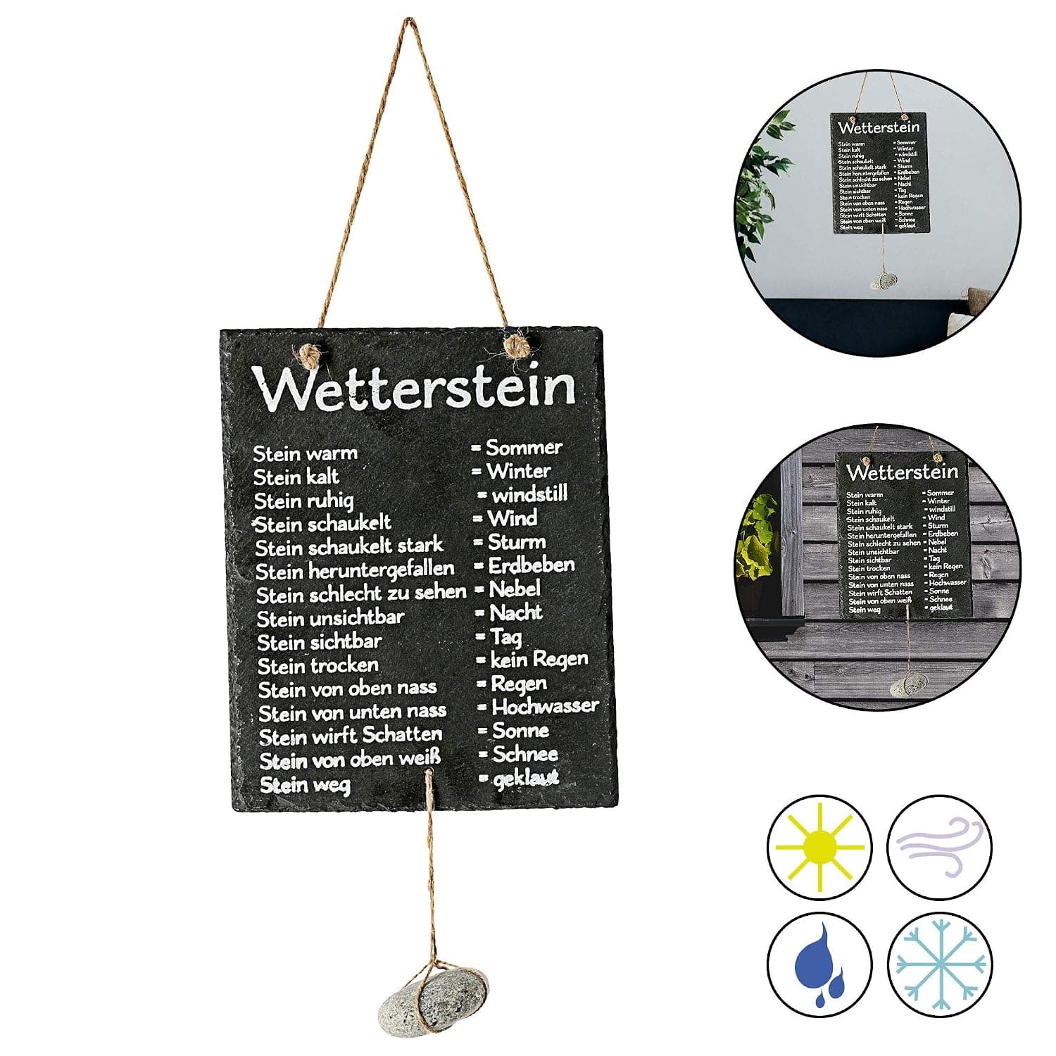Cepewa Wetterstation, Stein auf Schiefertafel, Wettertafel, Schild, 20 x 25 cm