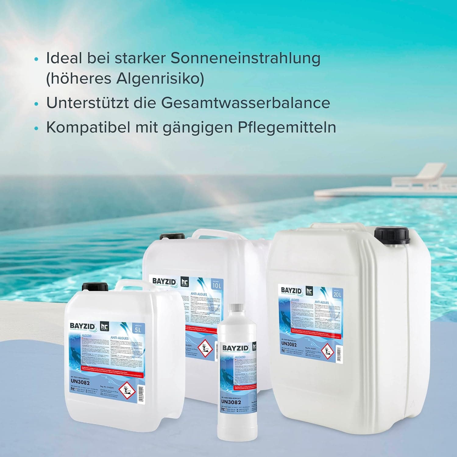 Höfer Chemie Algizid Algenverhütung 5L - Algenvernichter Pool - Präventiver Schutz vor Algen, Bakterien &amp; Pilzen - Für Sauberes Wasser