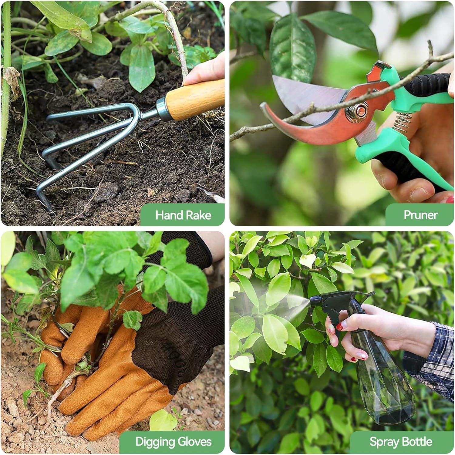 Grenebo Gartenwerkzeug Set,9 Stück Garten Werkzeug mit Gartengeräte Organizer Handtasche, Rostfreies und ergonomisches Gartengeräte Set, Ideale Gartengeschenke für Frauen für Gartenliebhaber geeignet.