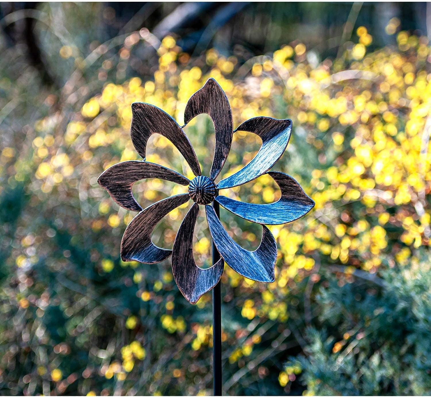 Windrad für draußen - Windspiel aus Metall - Einzelblatt Windrad, Gartendeko für draußen, leicht drehend- ideal für Terrasse und Garten, wetterfestes Gartendeko, standfest - Dahlie 155 cm Kupfer