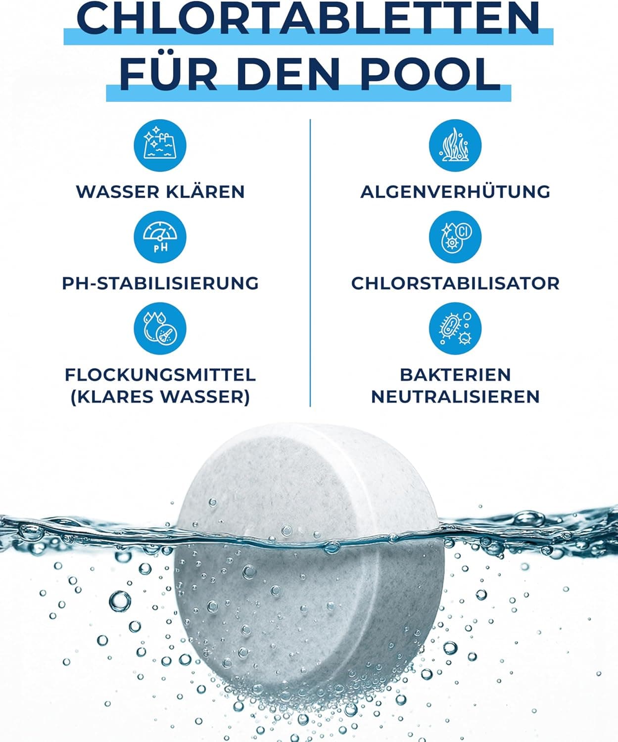 Chlortabletten Fuer Pool | 5 in 1 Multitabs 200g, 5 kg | Langzeit-Chlorierung, Algizid &amp; Filterschutz | Made in Europe