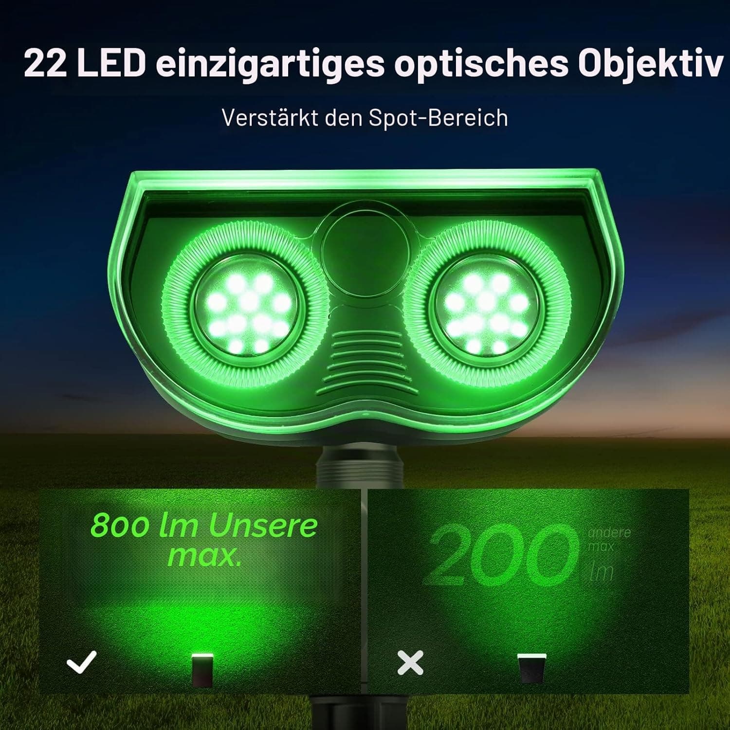 Linkind Bunt Solarlampen für Außen, RGB+Weiß Solar Strahler Garten mit 10 Lichtmodi, Solar Außenleuchte 2 in 1 Montage, Dusk to Dawn IP65 Solarleuchte StarRay für Bäume, Vorgarten, Hof, 2 Stück