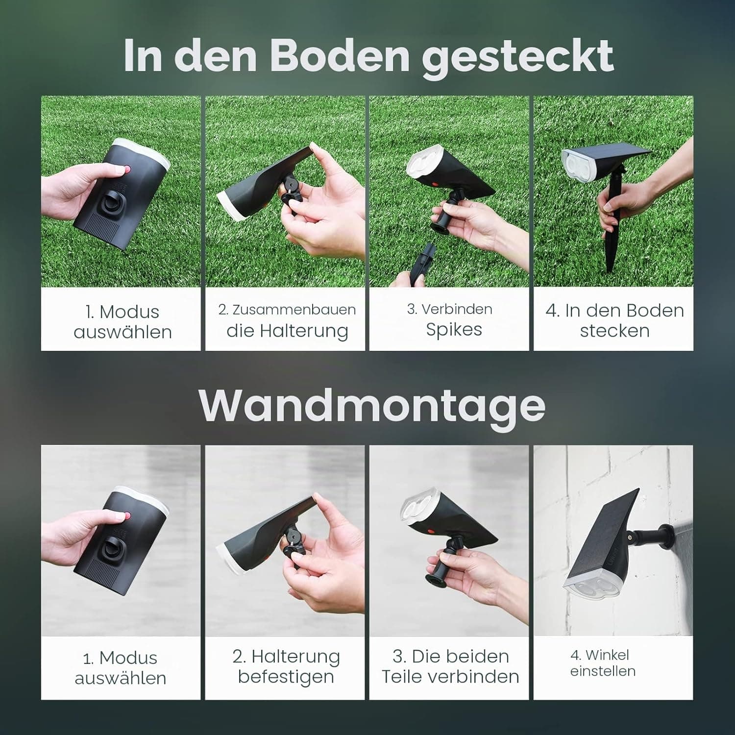 Linkind Bunt Solarlampen für Außen, RGB+Weiß Solar Strahler Garten mit 10 Lichtmodi, Solar Außenleuchte 2 in 1 Montage, Dusk to Dawn IP65 Solarleuchte StarRay für Bäume, Vorgarten, Hof, 2 Stück