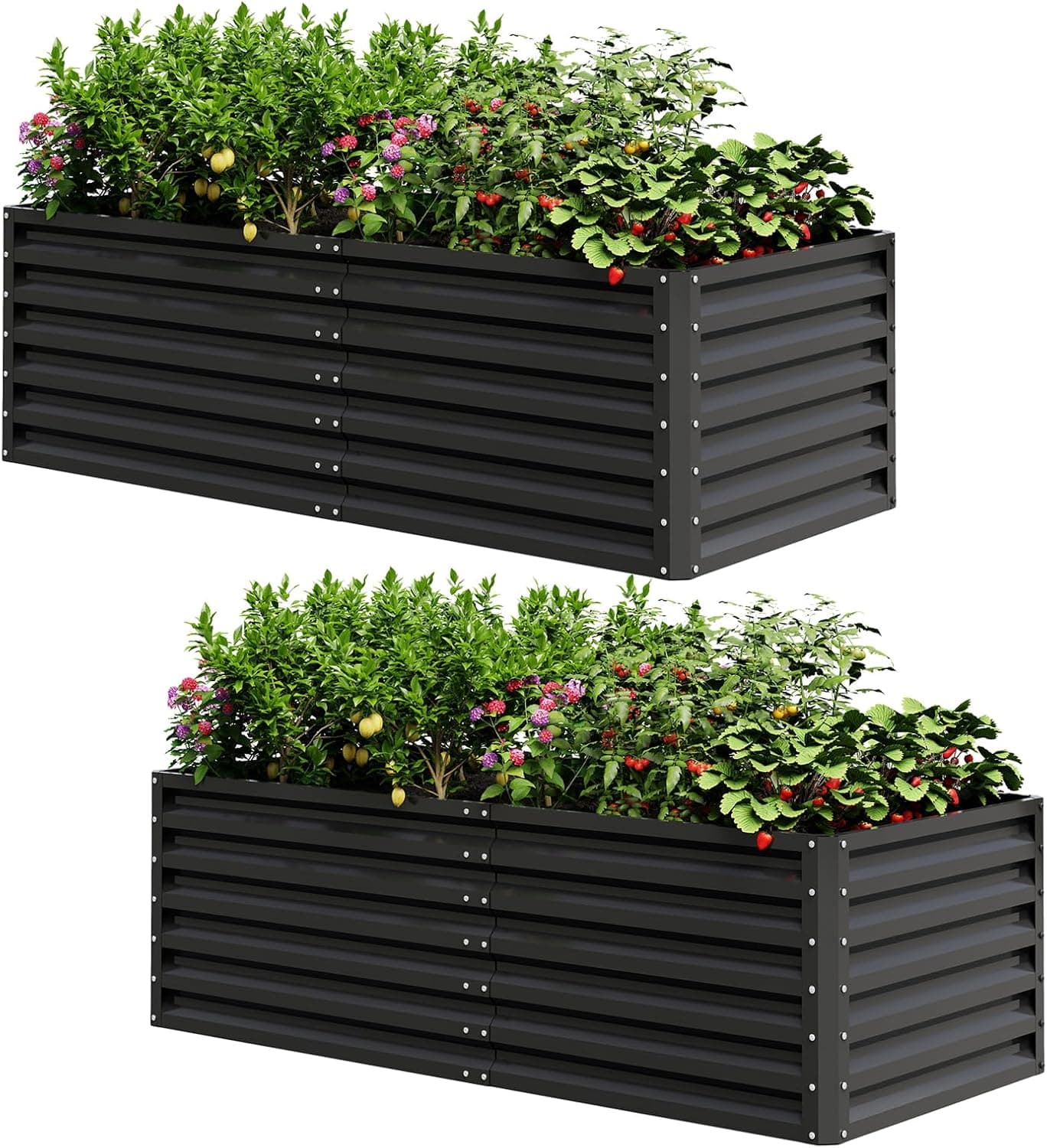 UDPATIO Hochbeet aus Metall,180x60x90 cm, Zink-Aluminium Freistehendes Hochbeete für Garten und Balkon, 970 L Pflanzkasten für Garten, zum Anbau von Gemüse, Blumen und Obst, Grauschwarz
