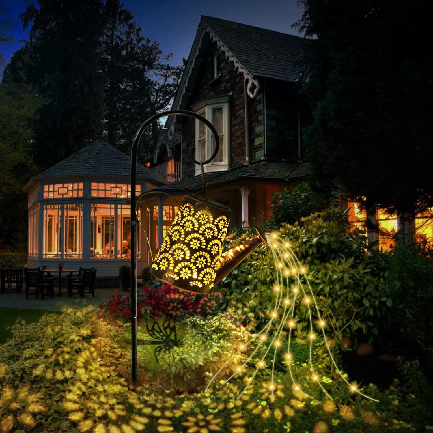 OUILA Solar Gießkanne Lichterkette, Solarlaterne für außen mit Schäferhaken, Solarlampen IP65 Wasserdicht, LED Lichterketten für Außen, Gartendeko, Hofweg, Blumenbeet
