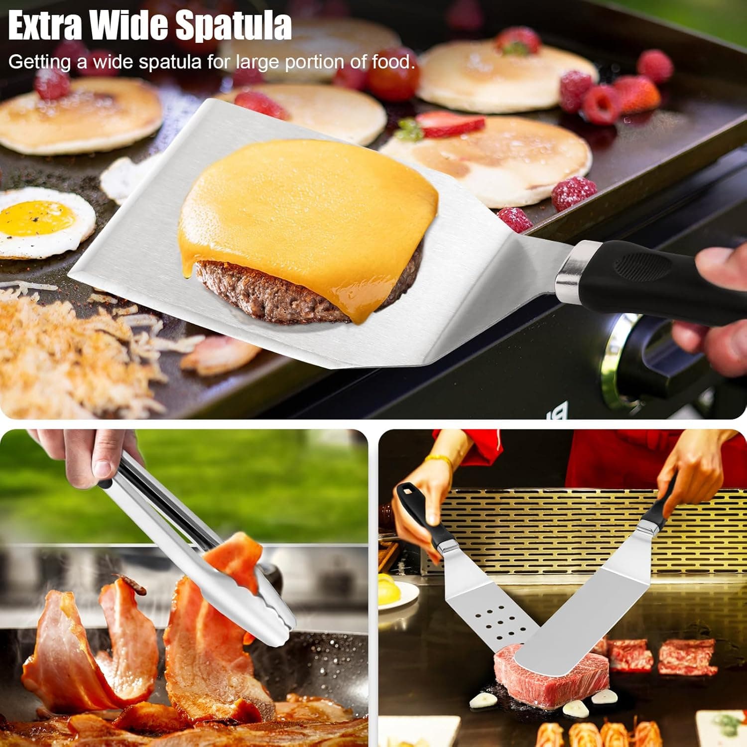 Grilliance 27-TLG Grillspachtel Plancha Zubehör für Männer, Teppanyaki BBQ Grillbesteck Set Edelstahl, Hibachi Smasher Burger Geschenkset mit Pfannenwender, Burgerpresse, Patty-Maker für Blackstone