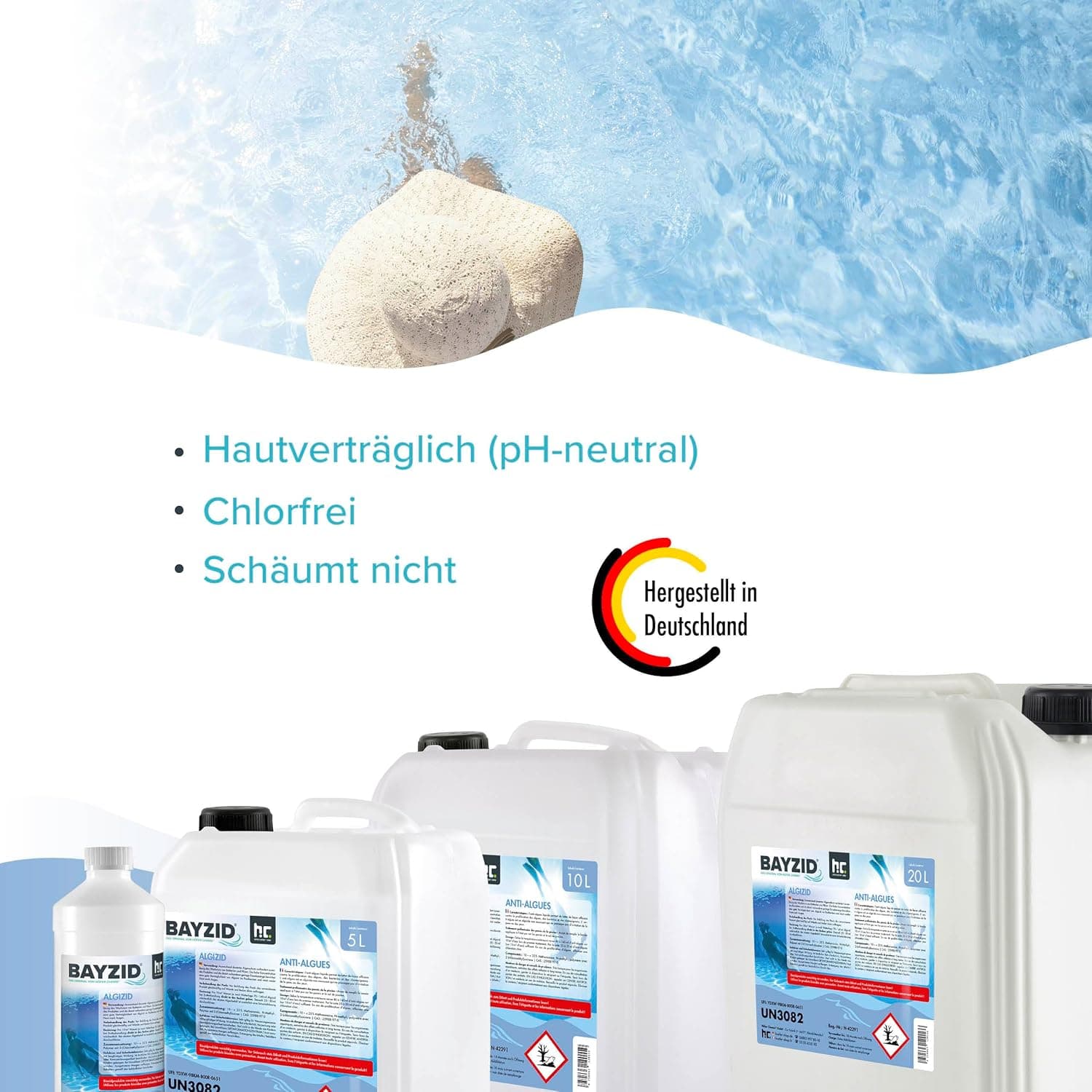 Höfer Chemie Algizid Algenverhütung 5L - Algenvernichter Pool - Präventiver Schutz vor Algen, Bakterien &amp; Pilzen - Für Sauberes Wasser
