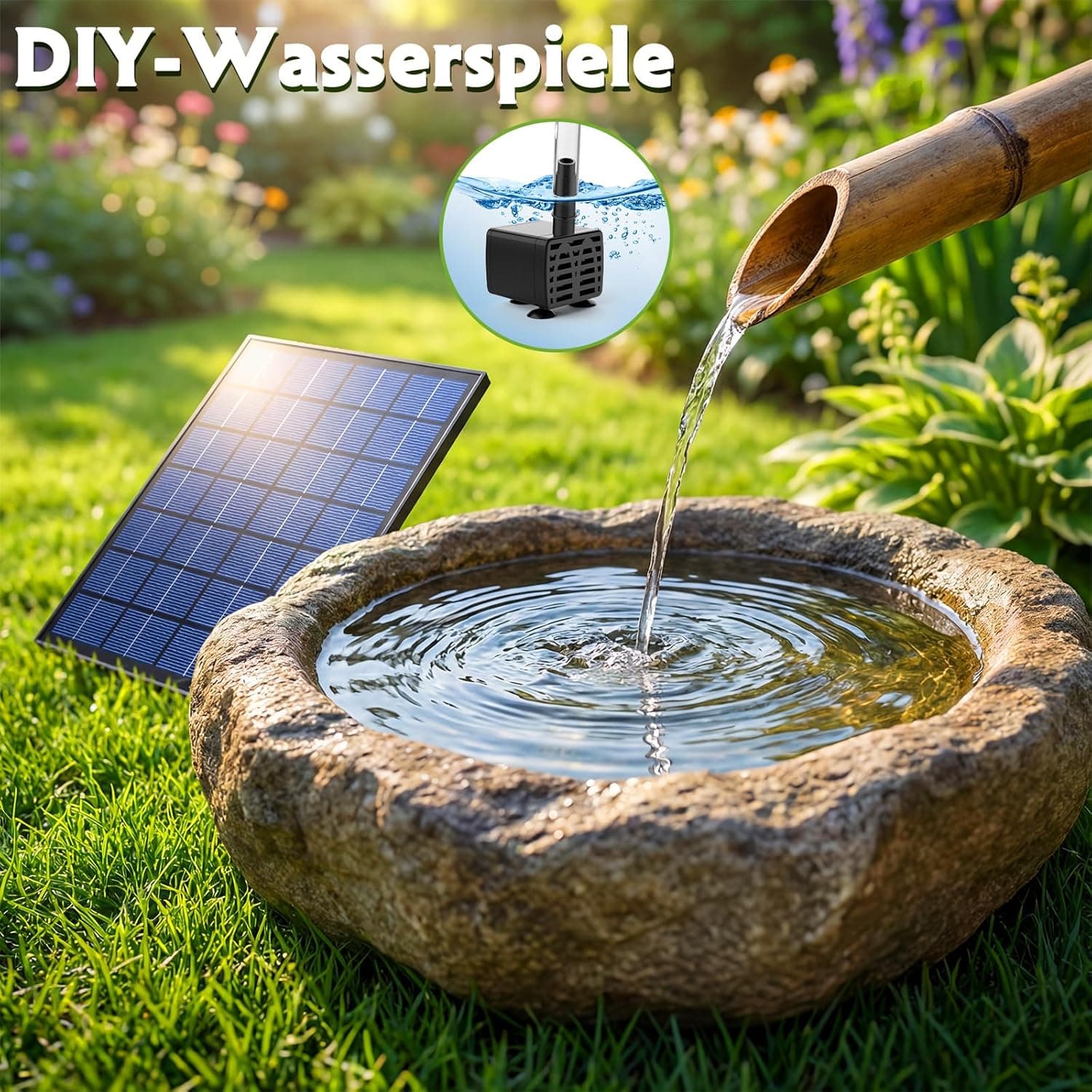 AISITIN Solar Springbrunnen für Außen, 2,5W DIY Solar Teichpumpe mit 1,2M Wasserleitung Solarbrunnen mit 6 Fontänenstile Solar schwimmender Fontäne Pumpe für Gartenteich, Vogel-Bad, Fisch-Behälter