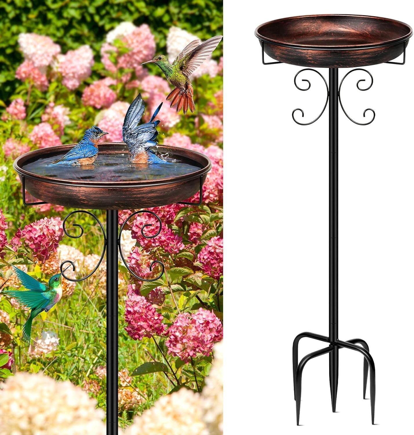 Vogeltränke Stehend,Vogelbad für Draußen Garten,35In Metall Vogelbecken Schüssel Wassertränke für Vögel, Antike Vogeltränke Winterfest Futter Wasserschale (Antike Bronze)