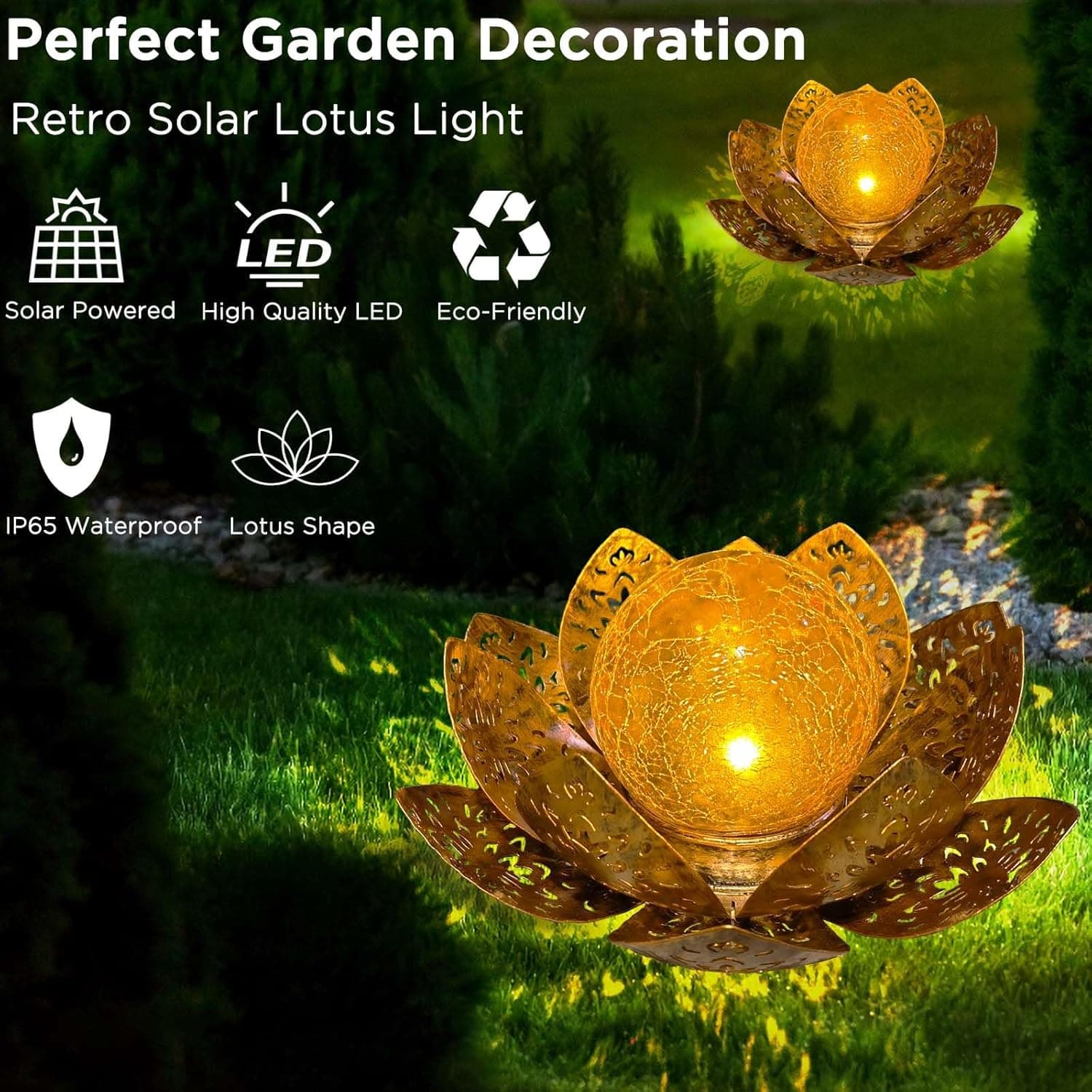 Solarlampen für Außen Solar Lotus Gartendeko Solar Bodenleuchte für Garten Warmes Licht Gartenleuchten für Außen Terassendeko LED Solarleuchten Wasserdicht Metall Solarlaterne
