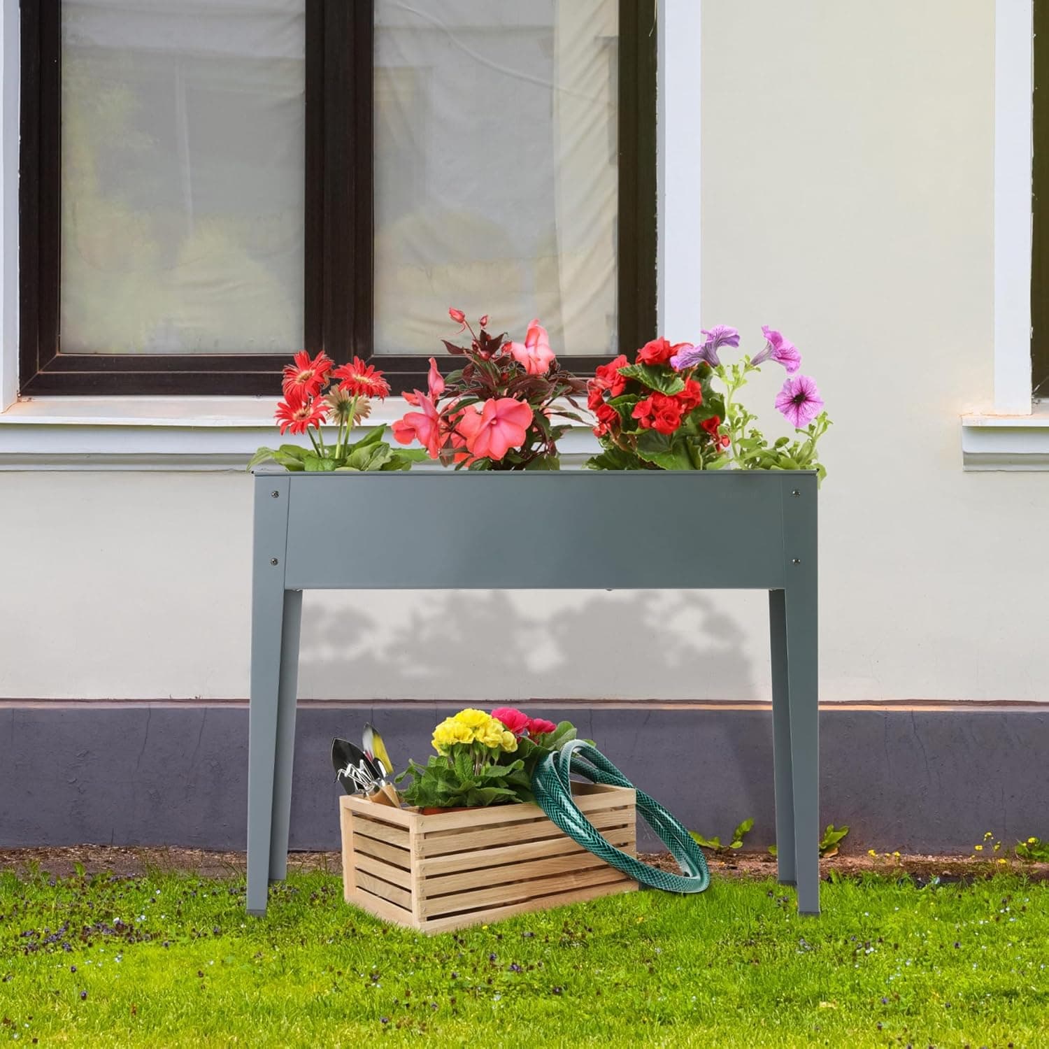 Arebos Hochbeet 101,5 x 26 x 80 cm | Frühbeet Kräuterbeet Pflanzenbeet Blumenkasten Garten Terassen Gemüsebeet Gartenbeet Blumenkübel für Balkon | ideal für den Anbau von Gemüse Obst Kräutern