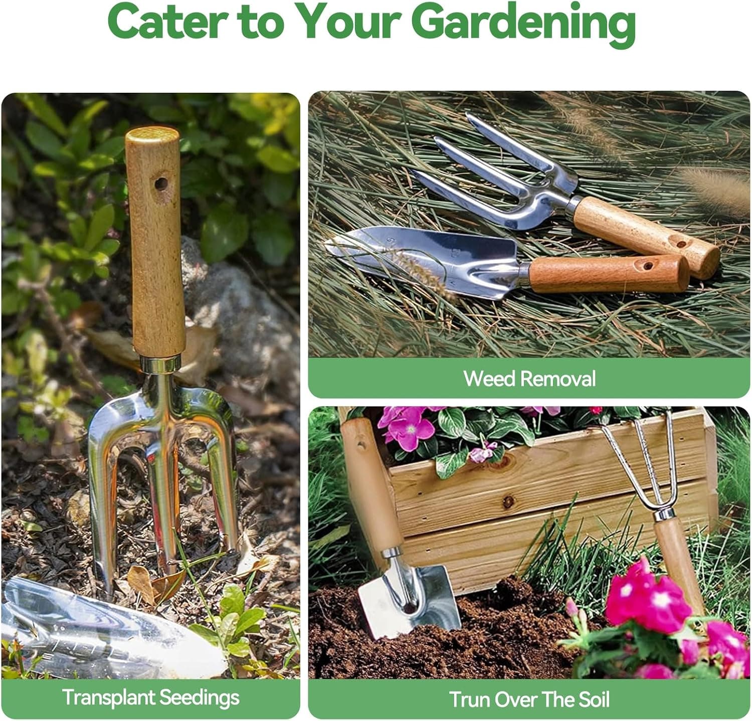 Grenebo Gartenwerkzeug Set,9 Stück Garten Werkzeug mit Gartengeräte Organizer Handtasche, Rostfreies und ergonomisches Gartengeräte Set, Ideale Gartengeschenke für Frauen für Gartenliebhaber geeignet.