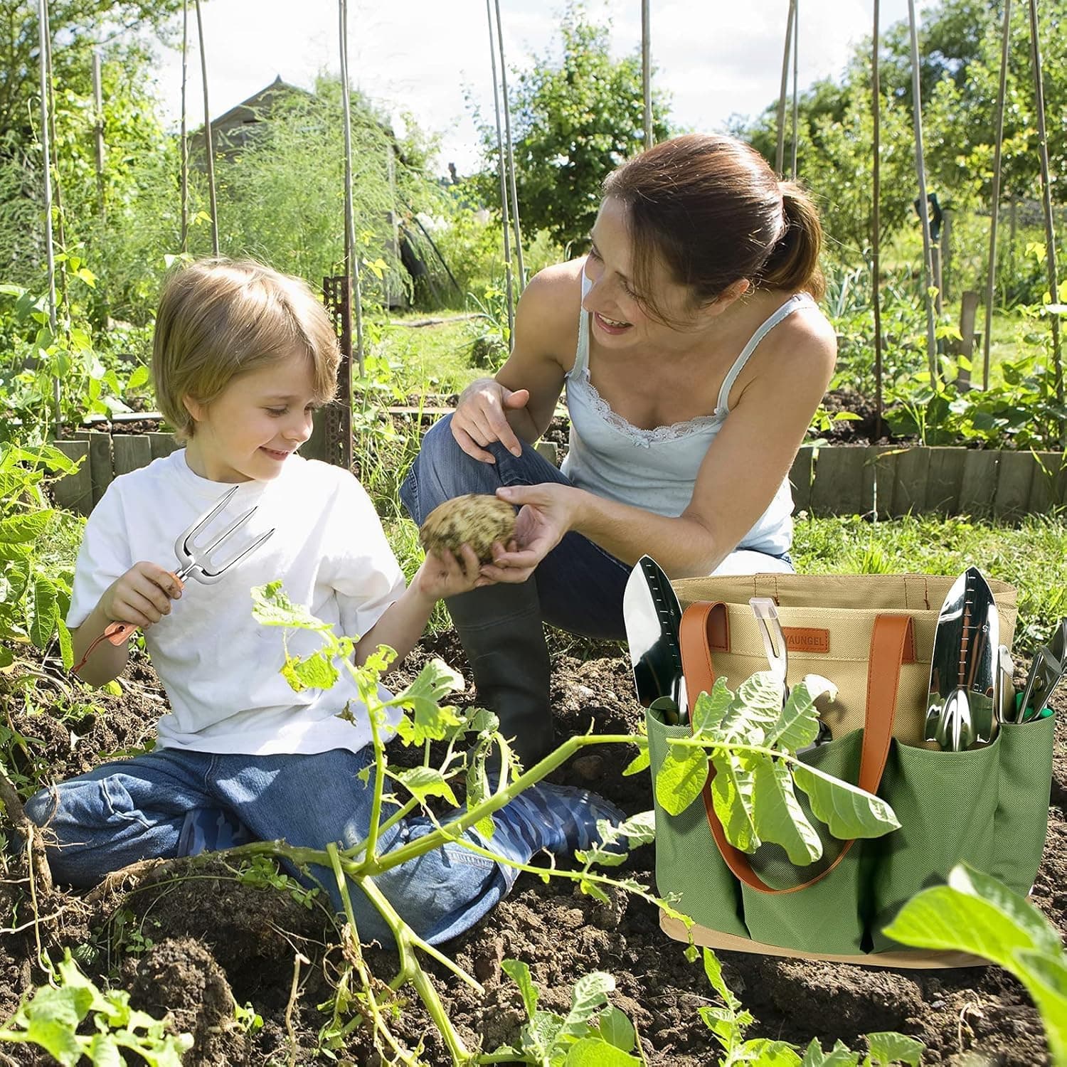 YAUNGEL Gartenwerkzeug Set, 10 Stück Schwerlast Edelstahl Gartenarbeit Kit mit Non-Slip Holzgriff- Garten Geschenke Verpackung für Frauen Männer, Grün