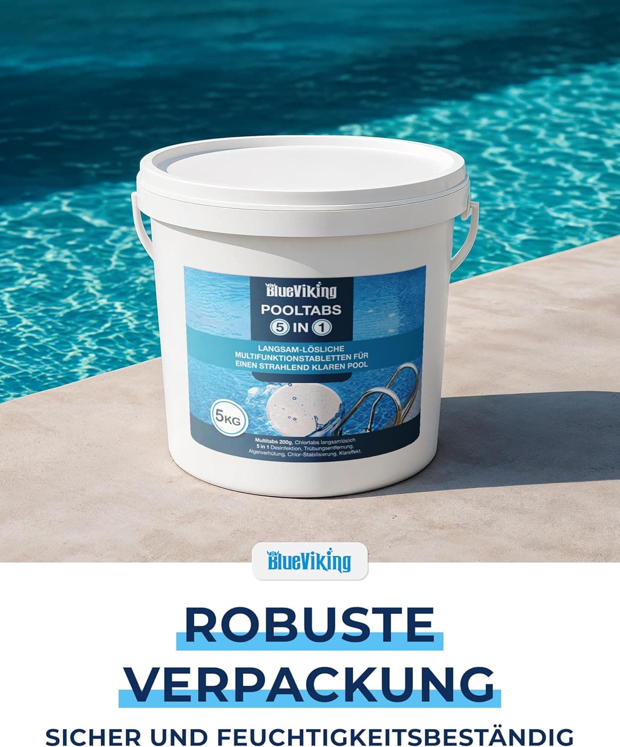 Chlortabletten Fuer Pool | 5 in 1 Multitabs 200g, 5 kg | Langzeit-Chlorierung, Algizid &amp; Filterschutz | Made in Europe