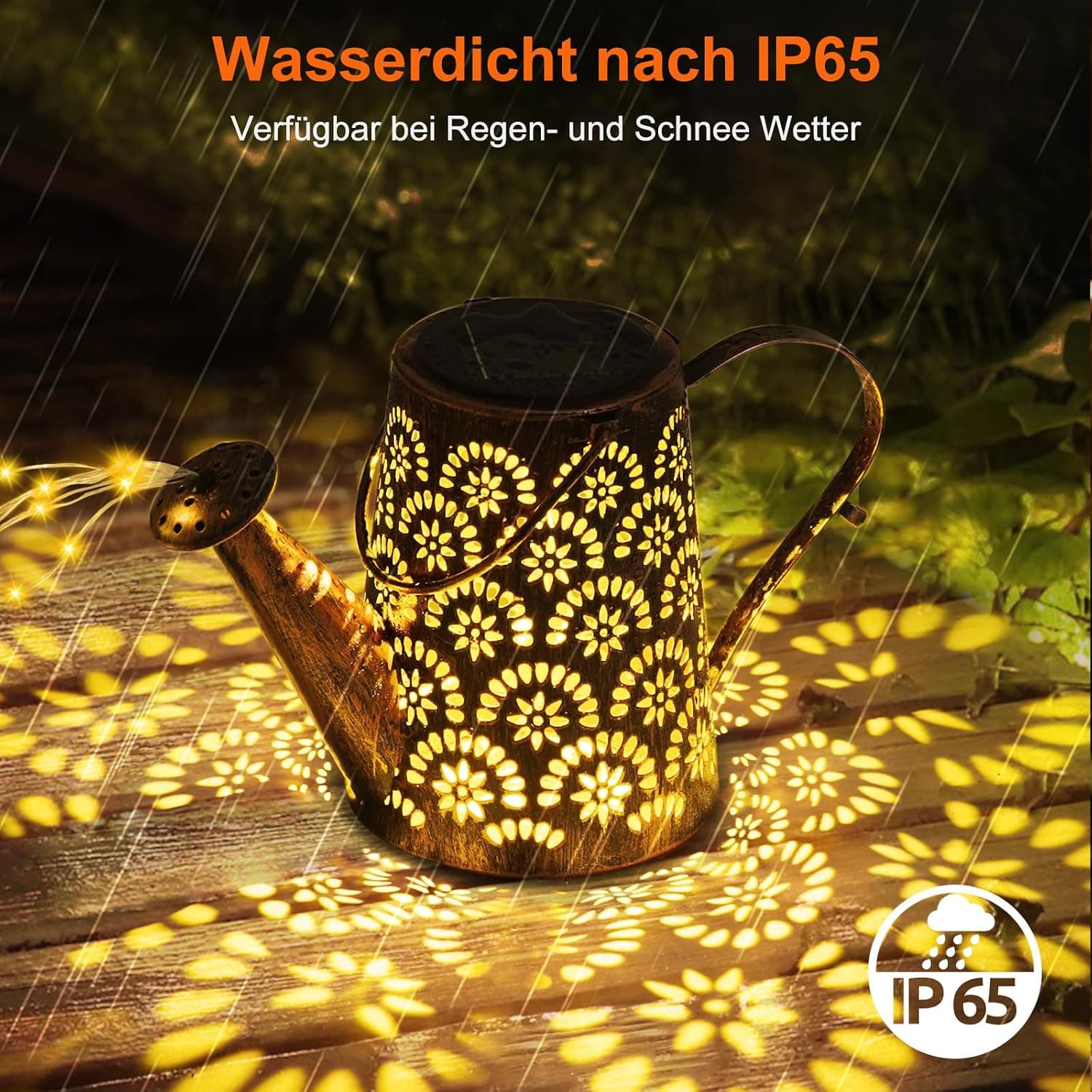 OUILA Solar Gießkanne Lichterkette, Solarlaterne für außen mit Schäferhaken, Solarlampen IP65 Wasserdicht, LED Lichterketten für Außen, Gartendeko, Hofweg, Blumenbeet
