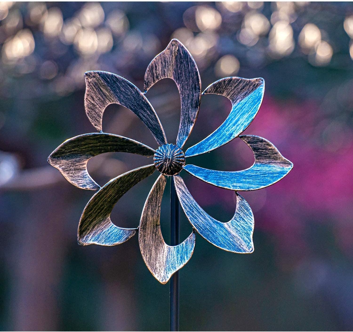 Windrad für draußen - Windspiel aus Metall - Einzelblatt Windrad, Gartendeko für draußen, leicht drehend- ideal für Terrasse und Garten, wetterfestes Gartendeko, standfest - Dahlie 155 cm Kupfer
