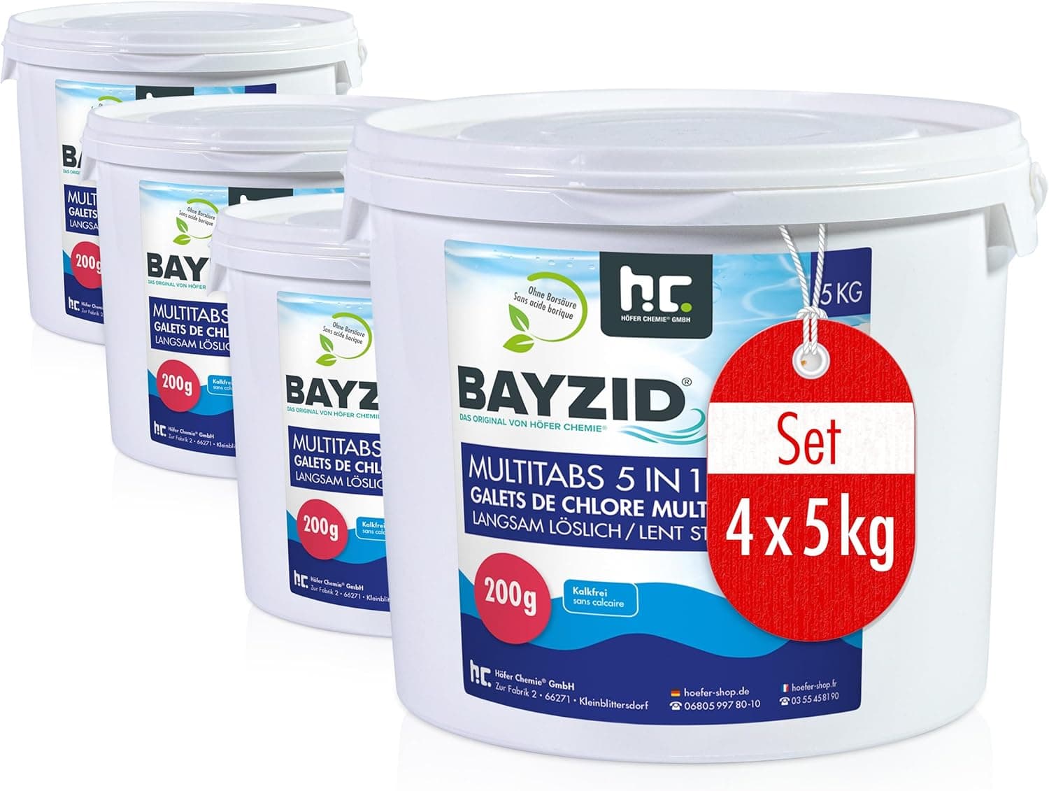 BAYZID Chlor Multitabs 5 in 1-200g Chlortabletten für Pool - 5kg - 5-Phasen Pflege &amp; Reinigung - Made in Europe - Für kristallklares Poolwasser