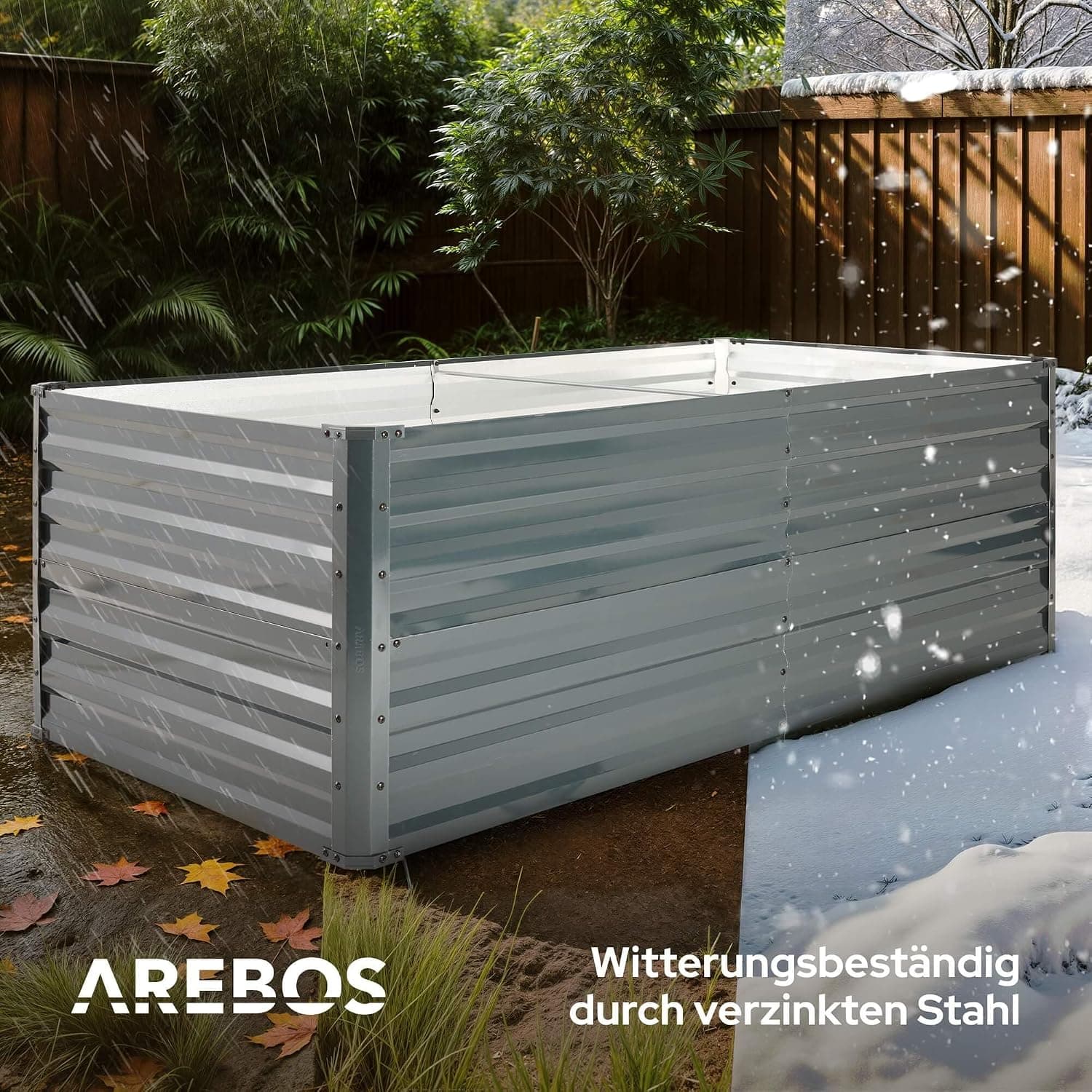 Arebos Hochbeet Metall 180x90x79 cm | Gartenbeet aus verzinktem Stahl | Pflanzbeet wetterfest &amp; rostfrei | Rechteckiges Gemüsebeet für Garten &amp; Terrasse | Hochbeet Bausatz ohne Boden