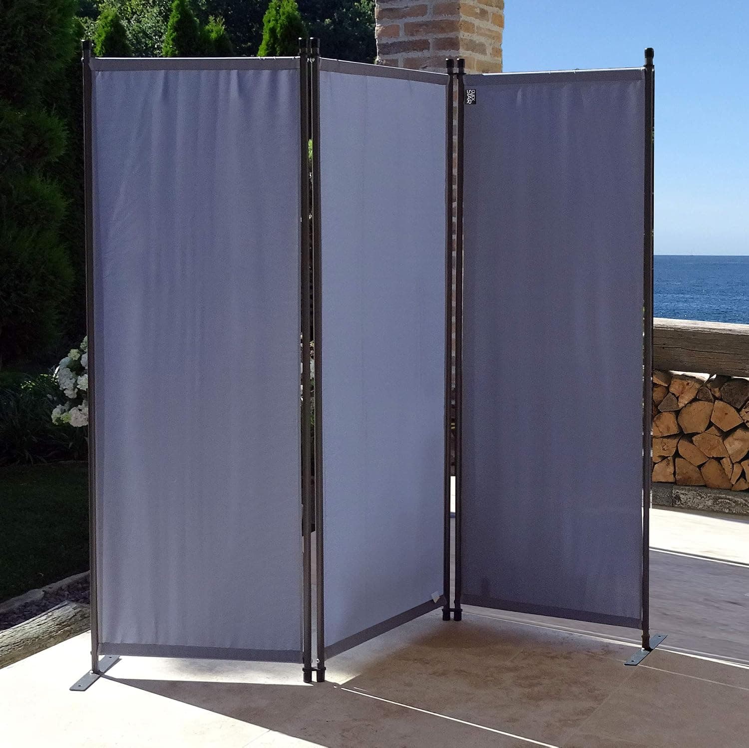 QUICK STAR Paravent 3 Teilig 170 x 165 cm Grau - Garten &amp; Balkon Sichtschutz Stellwand Innen &amp; Außen - Raumteiler Trennwand Faltbar Blickdicht &amp; Wetterfest