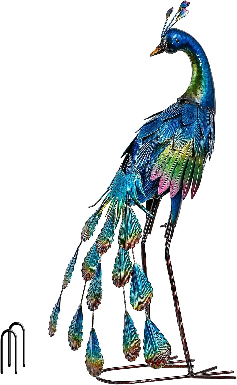 TERESA'S COLLECTIONS Gartendeko für draußen, Gartenfigur für Außen, 45.7cm Metall Pfau Wetterfest Figur, Stehende Pfau Metallfigur für Terrasse Balkon Rasen, Muttertagsgeschenk Vatertagsgeschenk(M)