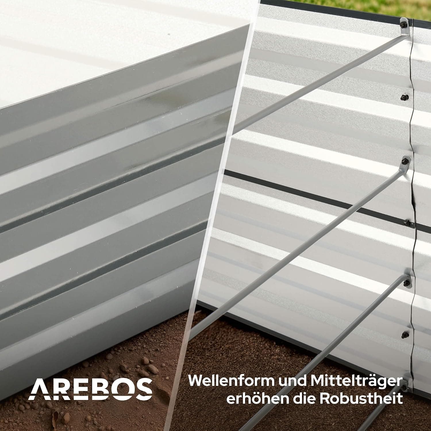 Arebos Hochbeet Metall 180x90x79 cm | Gartenbeet aus verzinktem Stahl | Pflanzbeet wetterfest &amp; rostfrei | Rechteckiges Gemüsebeet für Garten &amp; Terrasse | Hochbeet Bausatz ohne Boden