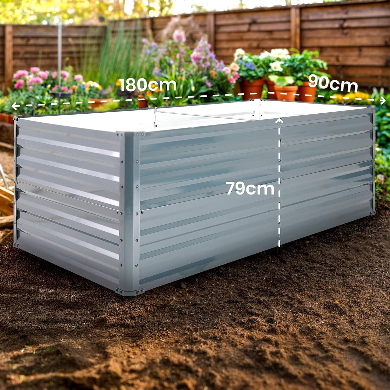 Arebos Hochbeet Metall 180x90x79 cm | Gartenbeet aus verzinktem Stahl | Pflanzbeet wetterfest &amp; rostfrei | Rechteckiges Gemüsebeet für Garten &amp; Terrasse | Hochbeet Bausatz ohne Boden