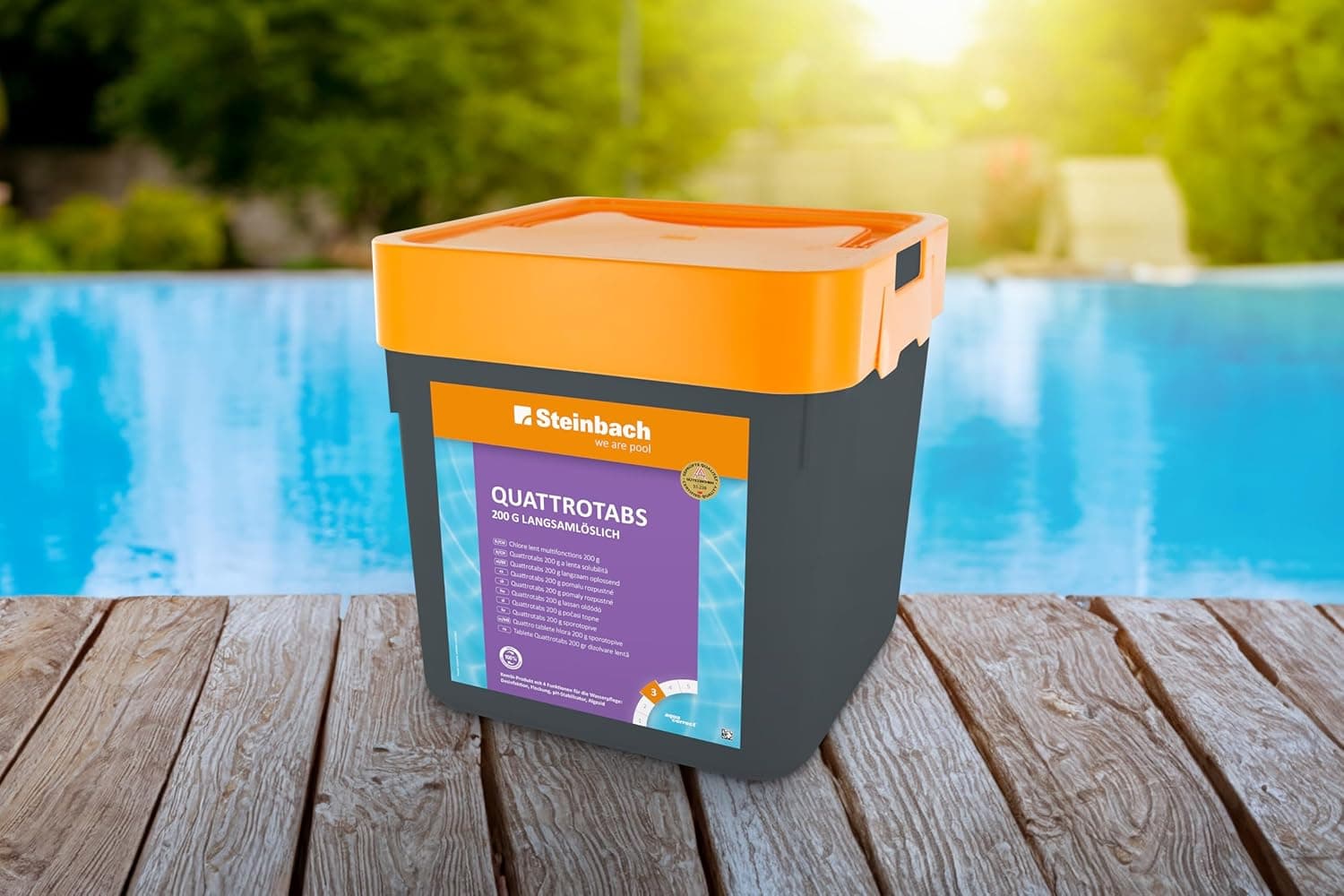 Steinbach Poolpflege Quattrotabs 200 g langsamlöslich - 0752605TV00-5 kg - 4-in-1 Chlortabletten mit Flockungsmittel - pH-Stabilisator &amp; Algenverhütung - Multifunktionstabletten