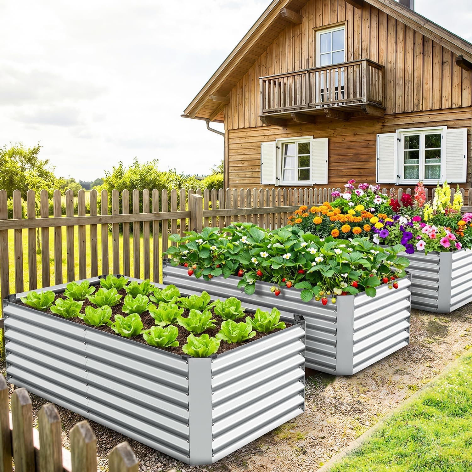 Ohuhu Hochbeet Metall Pflanzenbeet 180x90x60cm, Wetterfestes Stahlblech Hochbeete für Gemüse Erhöhte Extragroße, Gemüsebeet Pflanzkasten Frühbeet Gartenbeet Pflanzkübel Blumenkasten für Garten