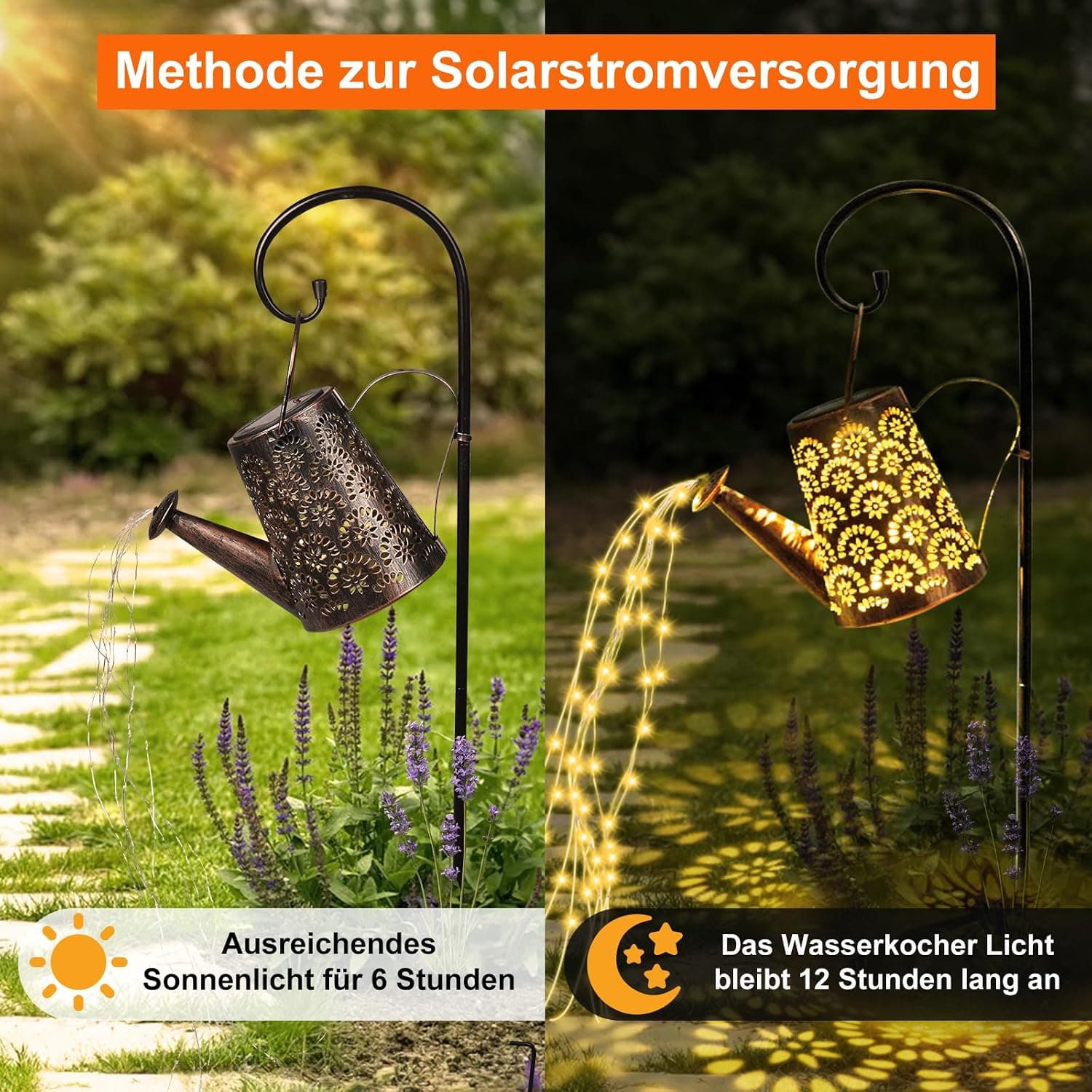 OUILA Solar Gießkanne Lichterkette, Solarlaterne für außen mit Schäferhaken, Solarlampen IP65 Wasserdicht, LED Lichterketten für Außen, Gartendeko, Hofweg, Blumenbeet