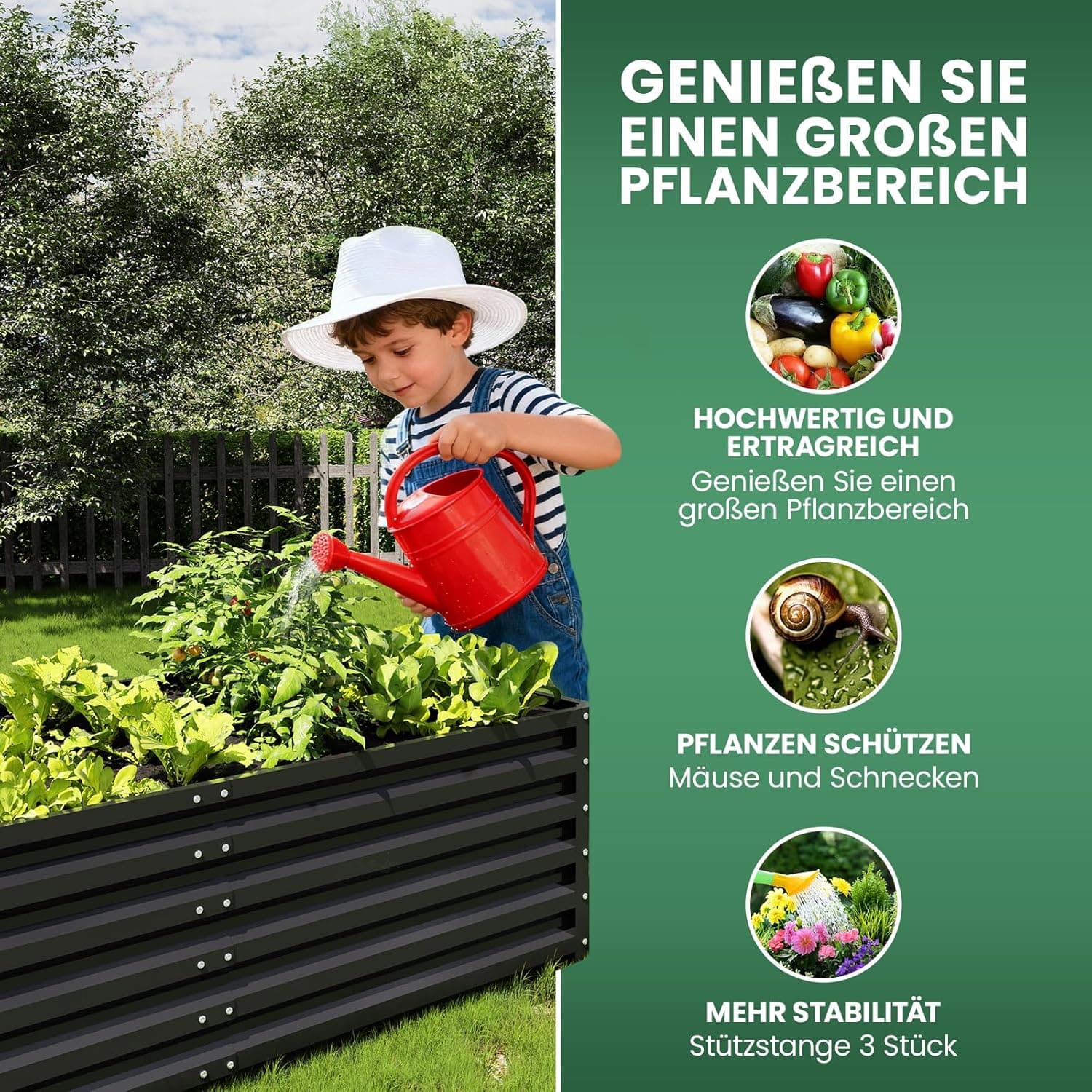 UDPATIO Hochbeet aus Metall,180x60x90 cm, Zink-Aluminium Freistehendes Hochbeete für Garten und Balkon, 970 L Pflanzkasten für Garten, zum Anbau von Gemüse, Blumen und Obst, Grauschwarz
