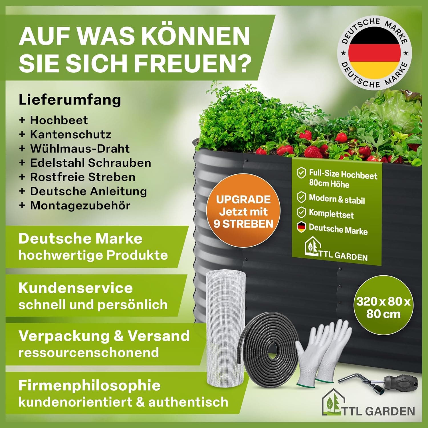 TTL GARDEN 320x80x80cm Elegance XL Metall Hochbeet Anthrazit - Stahl rostfrei verzinkt &amp; grau lackiert Wellblech ovale Form sehr stabil Garten Beet für Gemüse Kräuter Blumen Gartenbeet Gemüsebeet