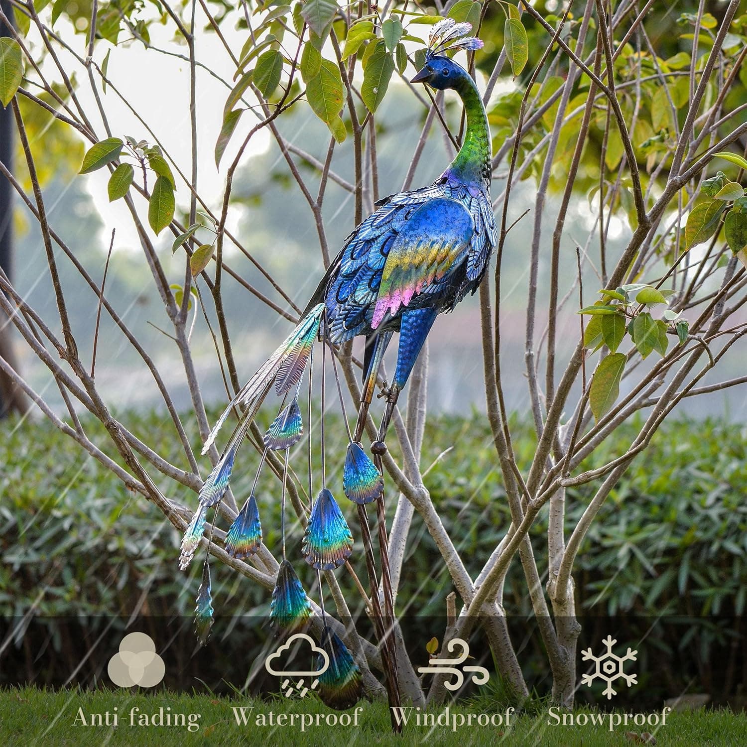 TERESA'S COLLECTIONS Gartendeko für draußen, 61cm große Gartenstatue, Pfau, aus Metall, Skulpturen, stehend, für Dekoration von Rasen, Terrasse,Muttertagsgeschenk Vatertagsgeschenk(M)