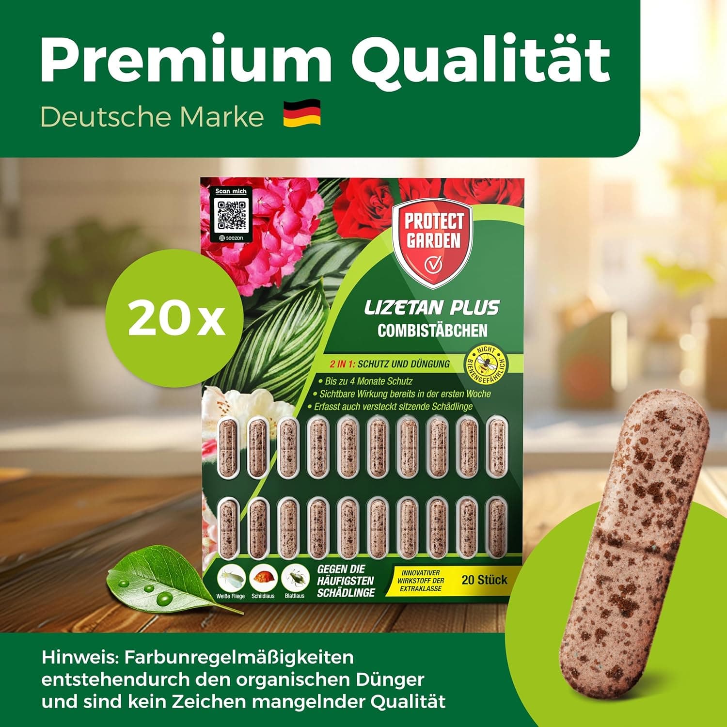 PROTECT GARDEN Lizetan Plus Combistäbchen, Langzeit-Schädlingsfrei und Premium-Dünger in Einem, 20 Stück