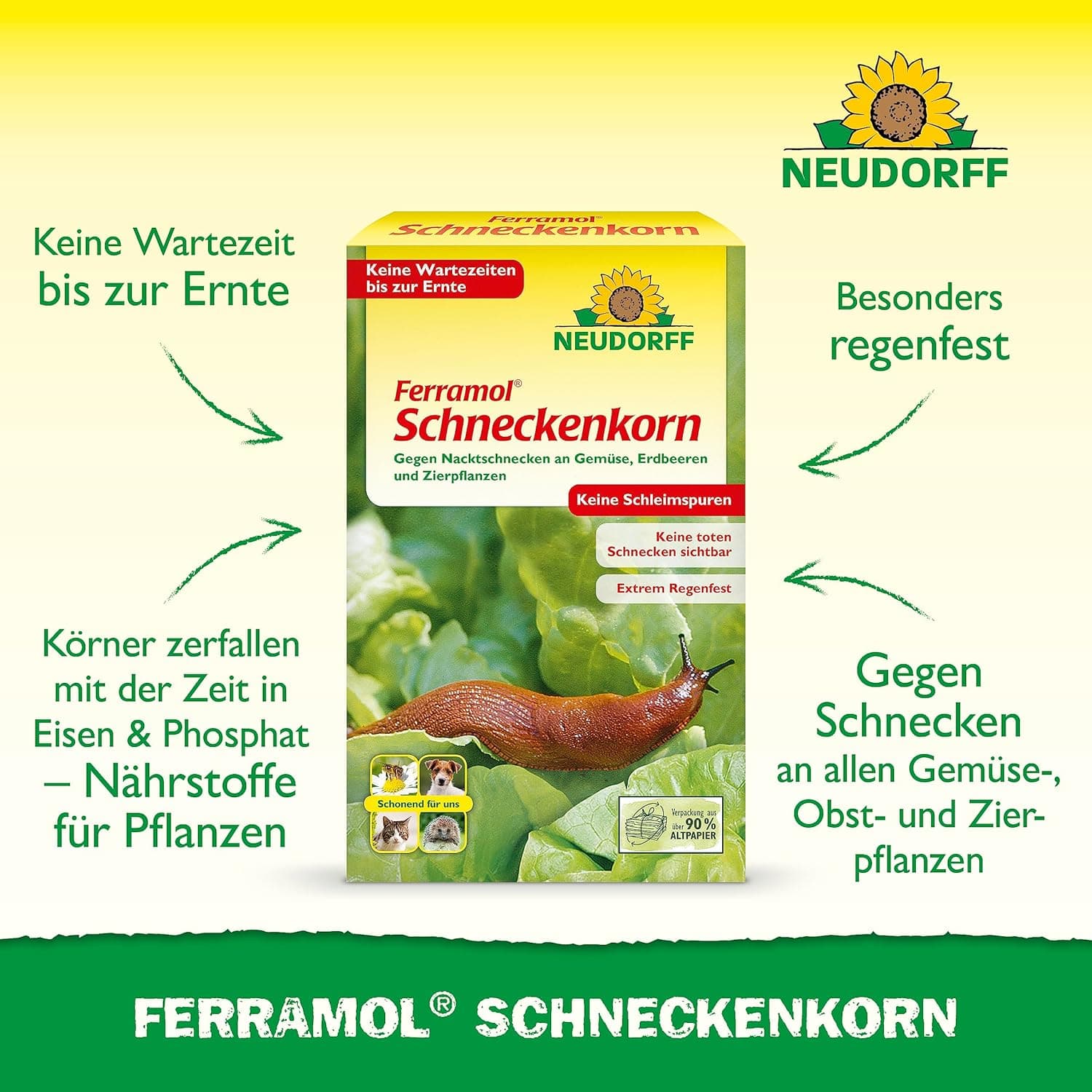 Neudorff Ferramol Schneckenkorn – Zuverlässiger und schneller Schneckenschutz - Extrem Regenfest. Keine toten Schnecken sichtbar, keine Schleimspuren. Schonende Rezeptur, 1 kg
