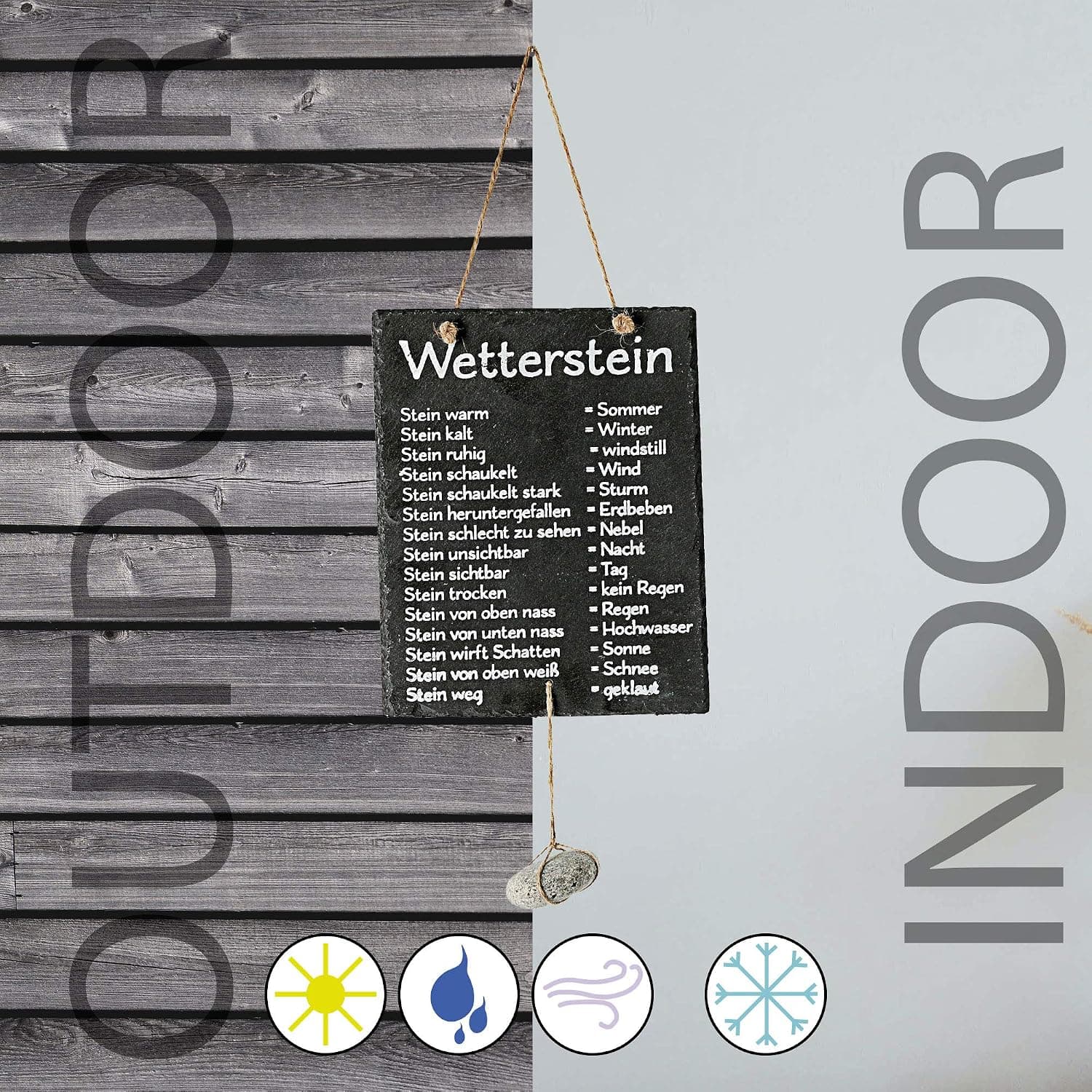 Cepewa Wetterstation, Stein auf Schiefertafel, Wettertafel, Schild, 20 x 25 cm