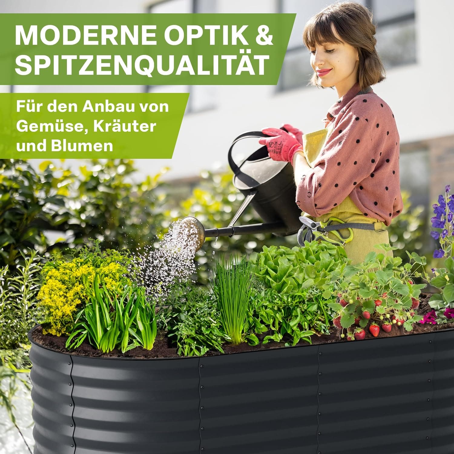 TTL GARDEN 320x80x80cm Elegance XL Metall Hochbeet Anthrazit - Stahl rostfrei verzinkt &amp; grau lackiert Wellblech ovale Form sehr stabil Garten Beet für Gemüse Kräuter Blumen Gartenbeet Gemüsebeet