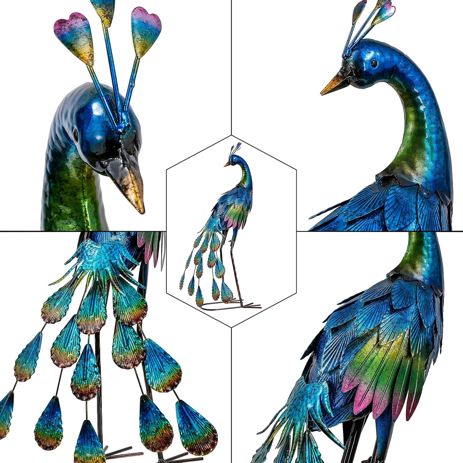 TERESA'S COLLECTIONS Gartendeko für draußen, Gartenfigur für Außen, 45.7cm Metall Pfau Wetterfest Figur, Stehende Pfau Metallfigur für Terrasse Balkon Rasen, Muttertagsgeschenk Vatertagsgeschenk(M)