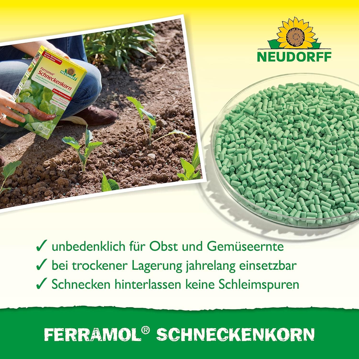 Neudorff Ferramol Schneckenkorn – Zuverlässiger und schneller Schneckenschutz - Extrem Regenfest. Keine toten Schnecken sichtbar, keine Schleimspuren. Schonende Rezeptur, 1 kg