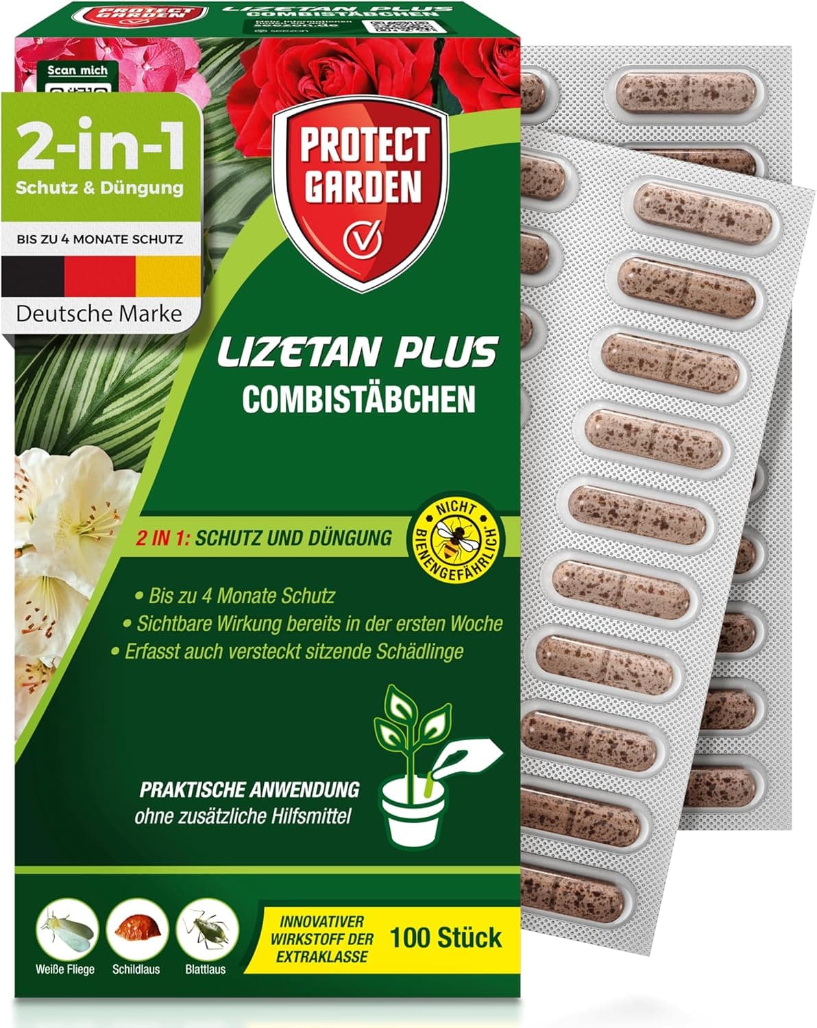 PROTECT GARDEN Lizetan Plus Combistäbchen, Langzeit-Schädlingsfrei und Premium-Dünger in Einem, 20 Stück
