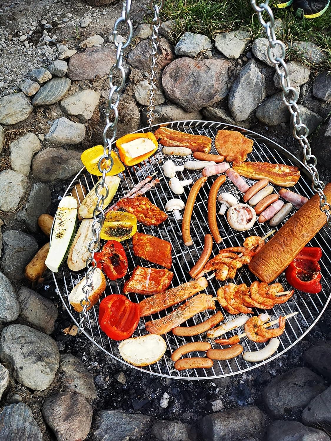 Premium Edelstahl Grillrost Rund Ø 80cm für Schwenkgrill, Grillgitter mit 3 Aufhängungsbohrungen Grillplatte für Holzkohlegrill BBQ Gasgrill Feuerplatte Zubehör, Camping Grillrost