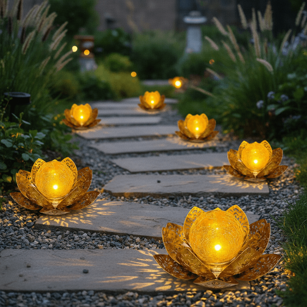 Solarlampen für Außen Solar Lotus Gartendeko Solar Bodenleuchte für Garten Warmes Licht Gartenleuchten für Außen Terassendeko LED Solarleuchten Wasserdicht Metall Solarlaterne