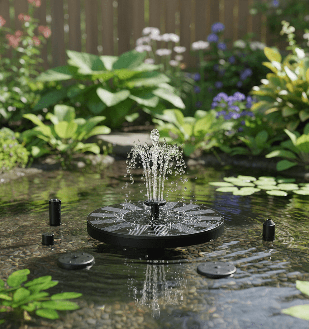 Jsdoin Solar Springbrunnen für Außen, Solarbrunnen für Draussen mit 6 Düsen, Freistehend, Tauchbrunnen für Den Außenbereich, Für Teich, Pool, Terrasse, Garten